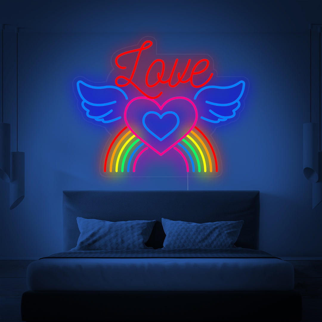 "LGBT LOVE, Regenbogen, Flügel" Neonschrift