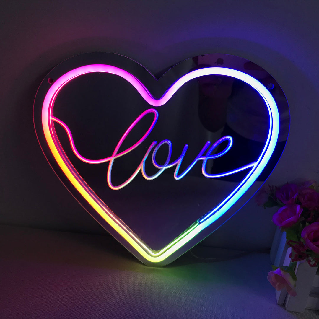 "Love, Traumhafte Farbänderung" Spiegel Neonschrift