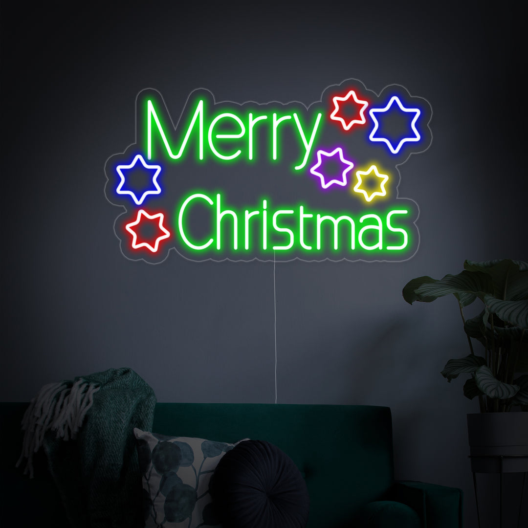 "Sterne, Merry Christmas" Neonschrift