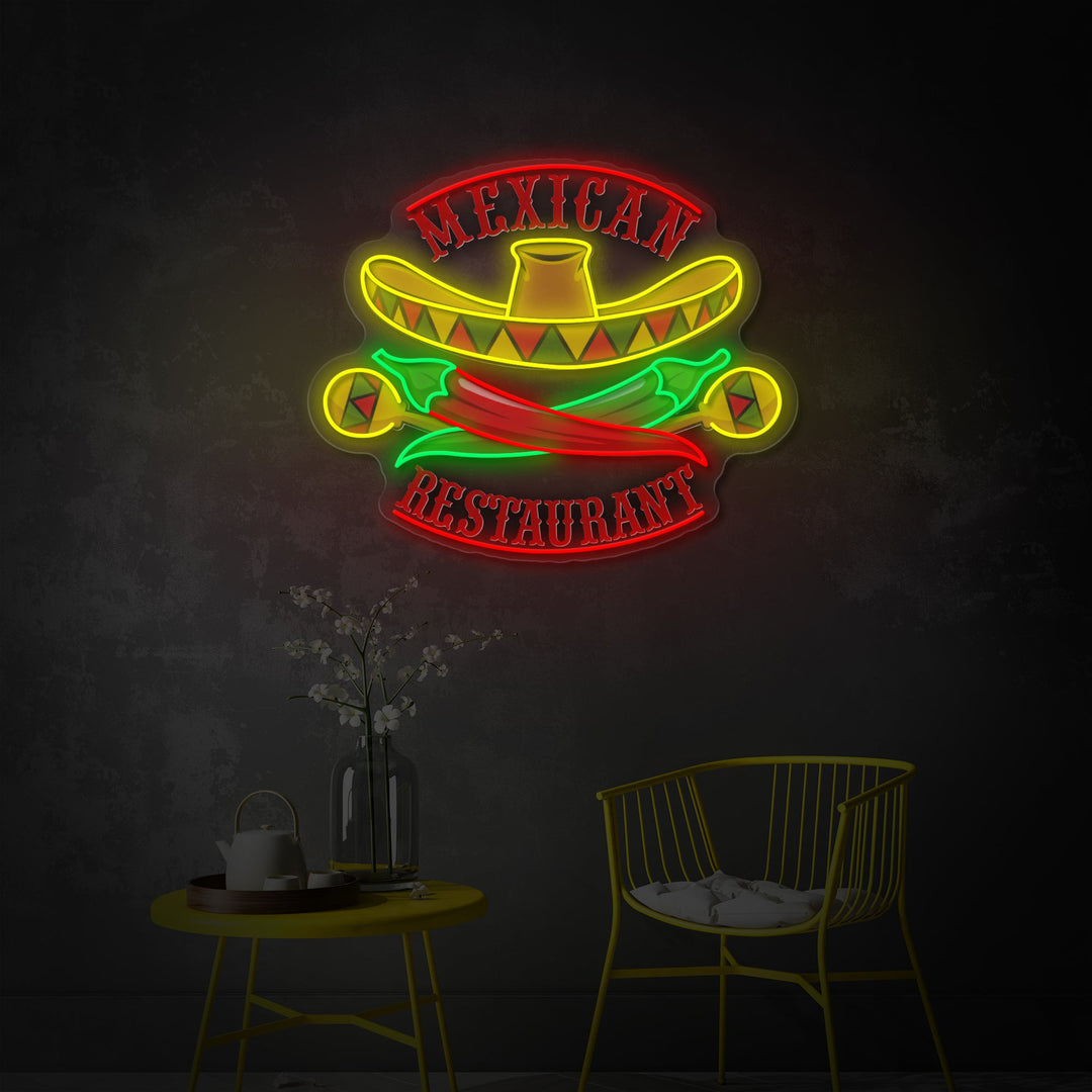 "Mexikanisches Restaurant Sombrero Maracas Pfeffer" UV-bedrucktes LED-Neonschild