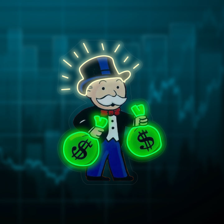 "Monopoly-Mann Mit Geldbeutel" Neonschrift
