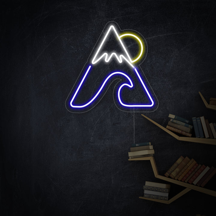 "Berg Meer Sonne" Neonschrift