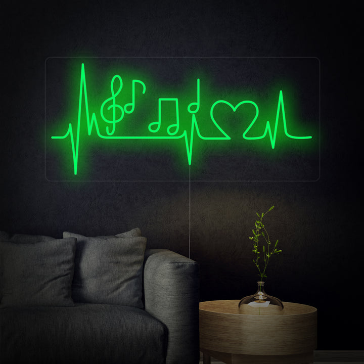 "Musiknote Und Pulsierendes Herz" Neonschrift
