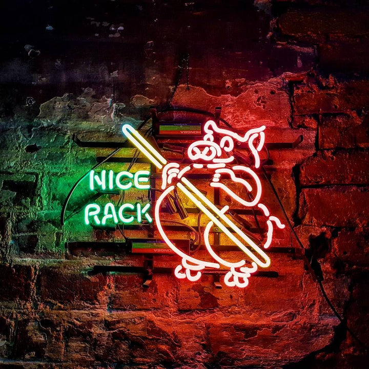 "Nice Rack" Neonschrift, Billard Leuchtreklame, Pool Leuchtschild