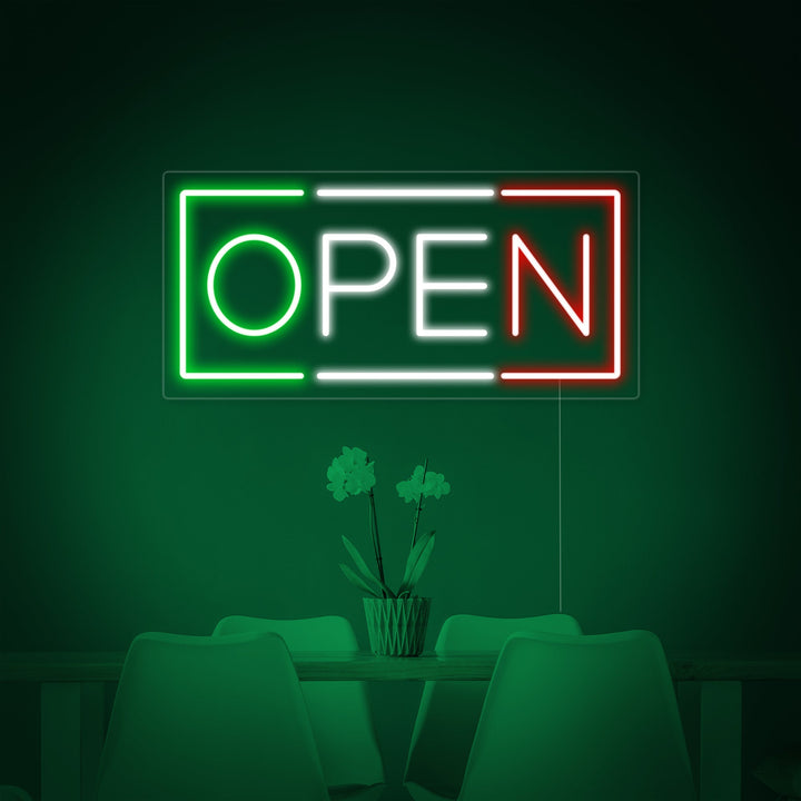 "open, Italienisches Restaurant" Neonschrift