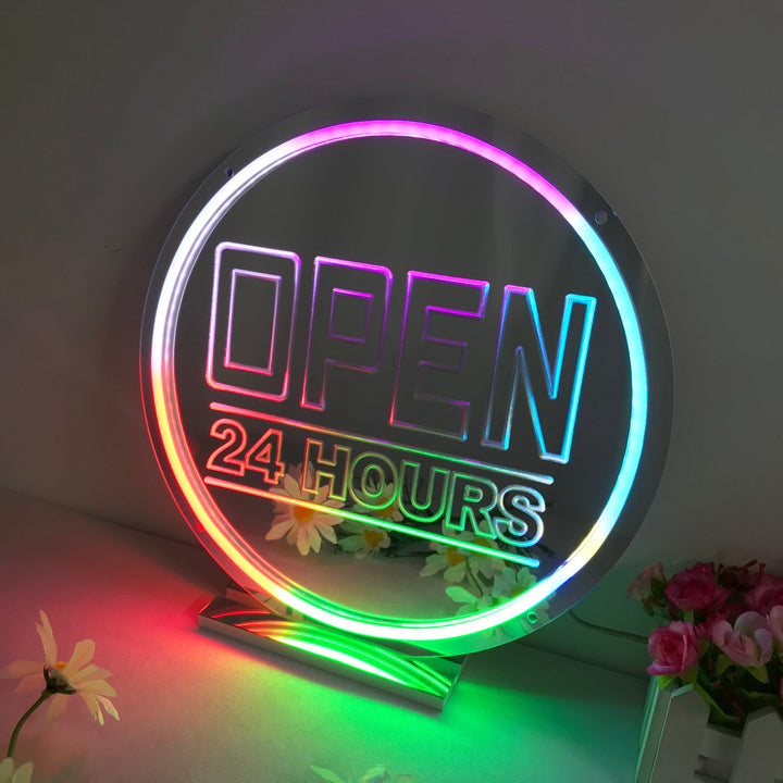 "Open 24 Hours, Traumhafte Farbänderung" Spiegel Neonschrift