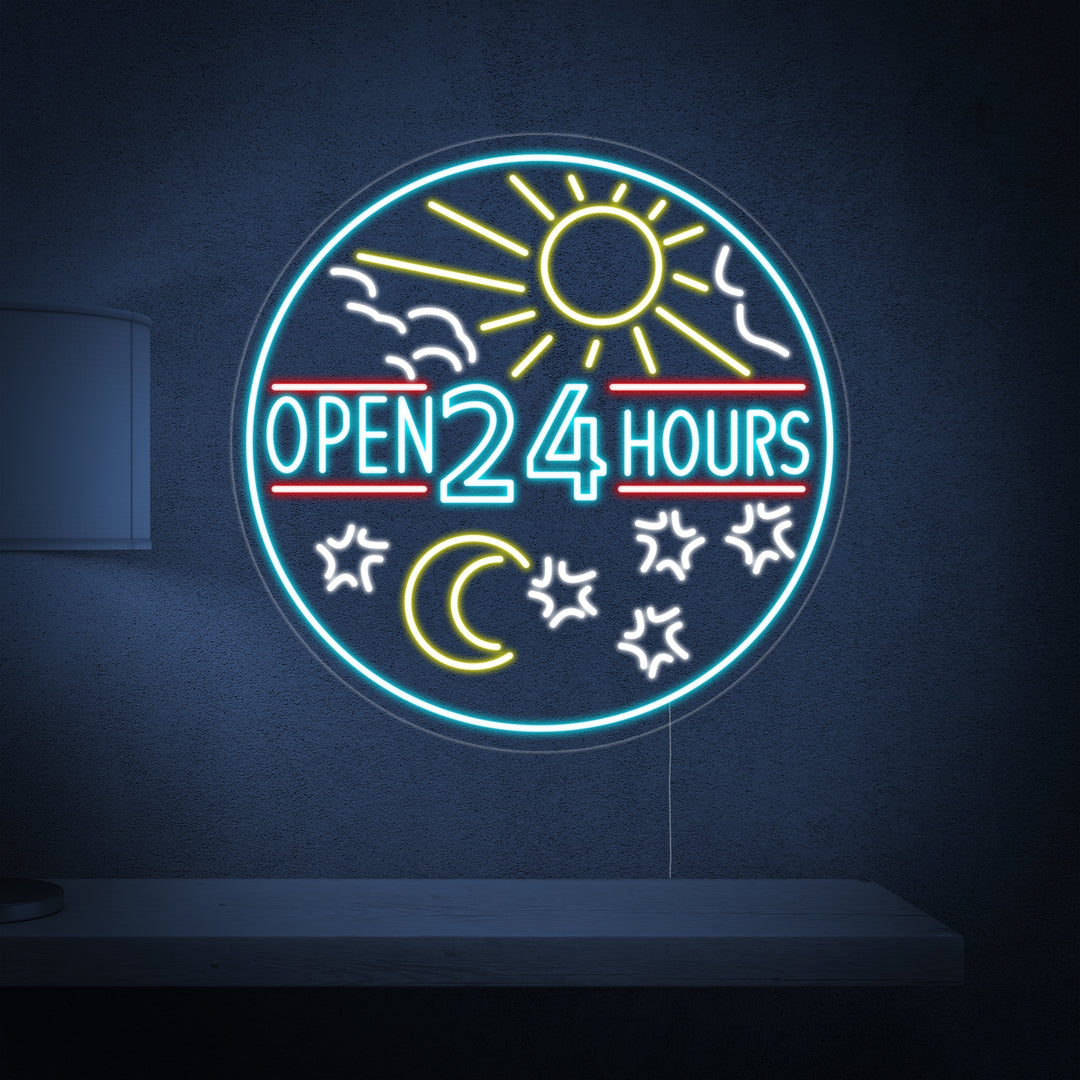 "Open 24 Hours" Neonschrift