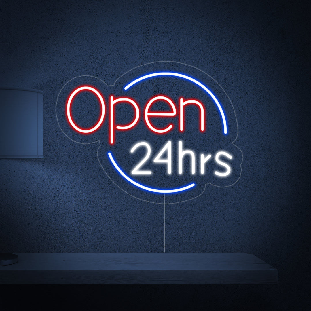 "Open 24 Hrs" Neonschrift