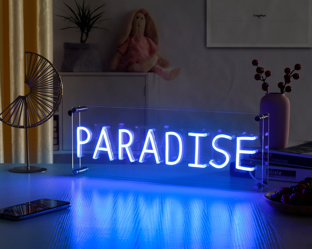 "Paradies" Schreibtisch LED Neonschrift