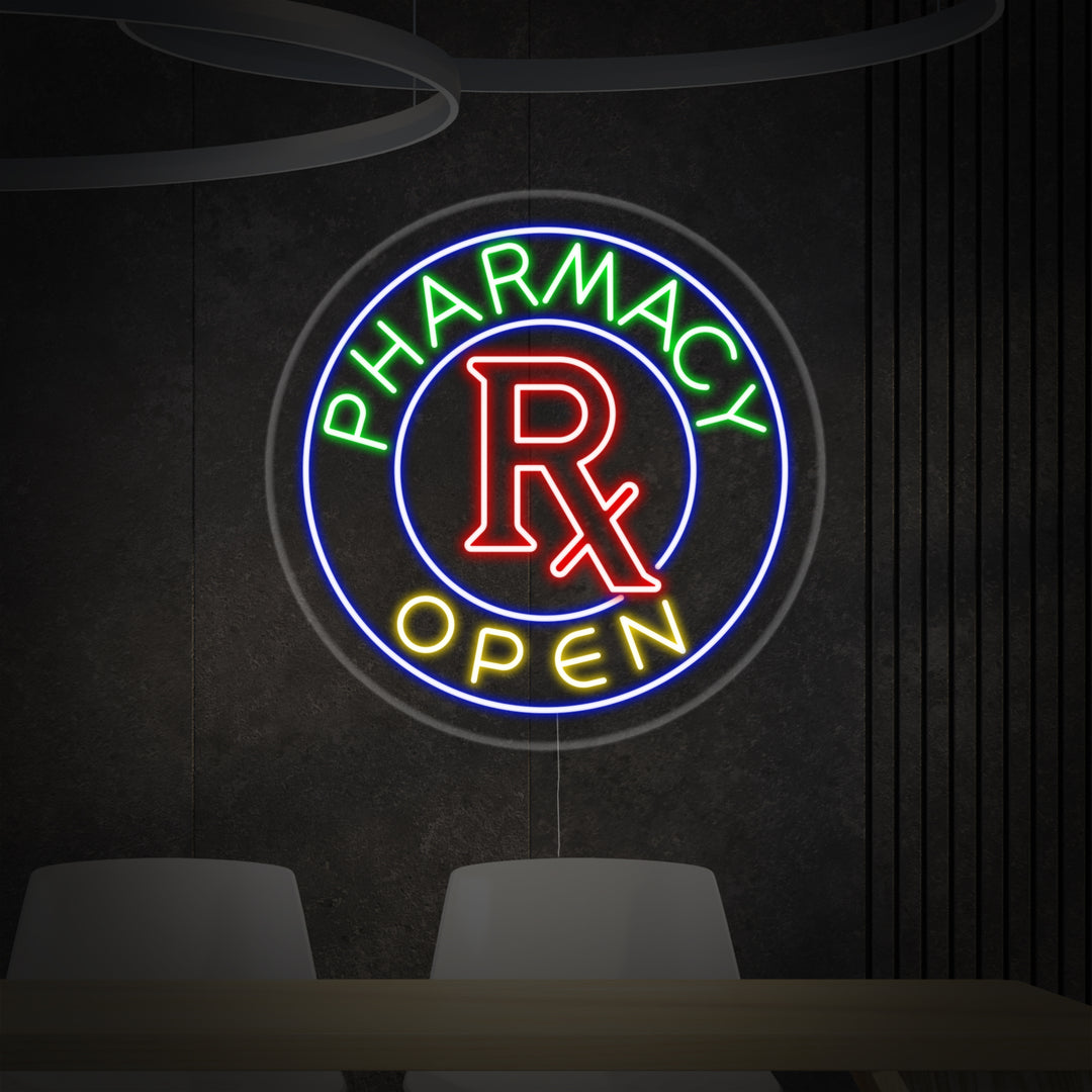 "Pharmacy Open" Neonschrift