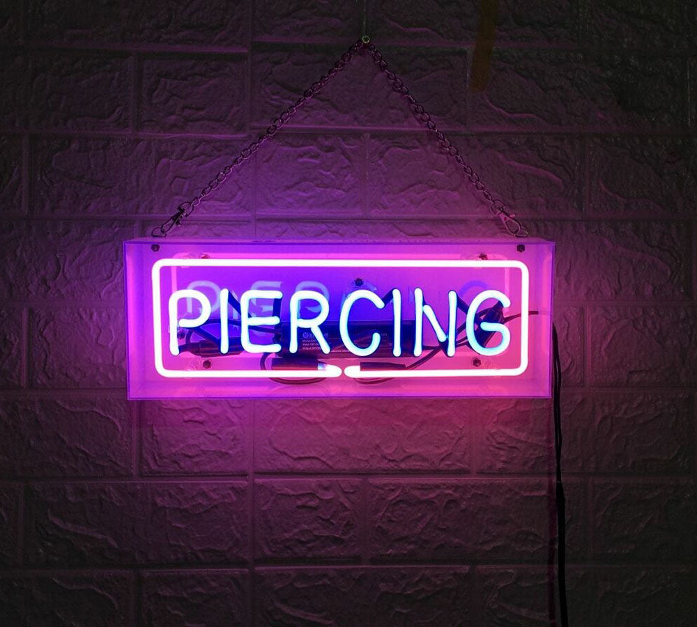 "Piercing" Acrylbox Neonschrift, Glas Neonschrift, Tisch Neonschrift