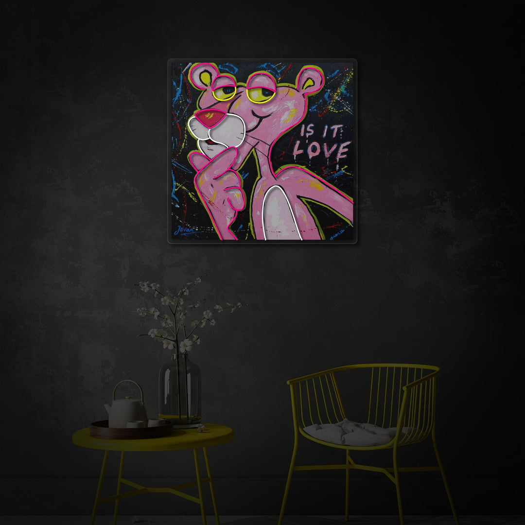 "Pink Think Panther, ist es Liebe" UV-bedrucktes LED-Neonschild