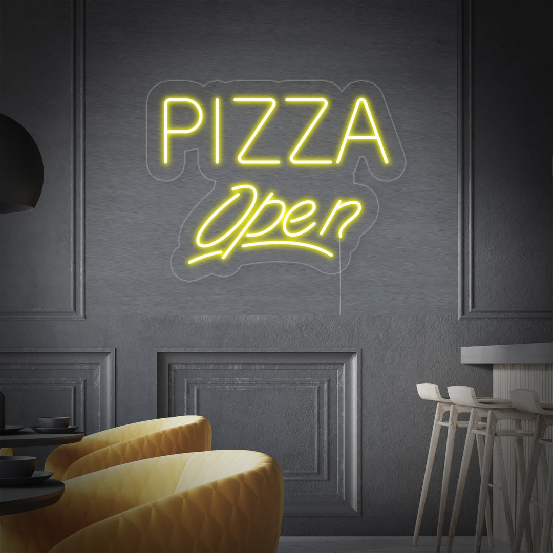 "Pizza Open" Neonschrift