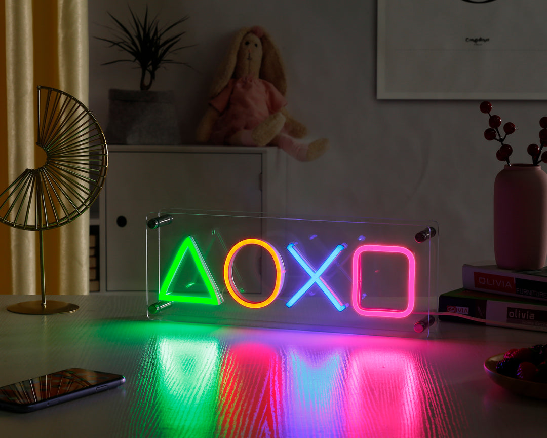 "Spiele Gaming Station, Geometrie" Schreibtisch LED Neonschrift