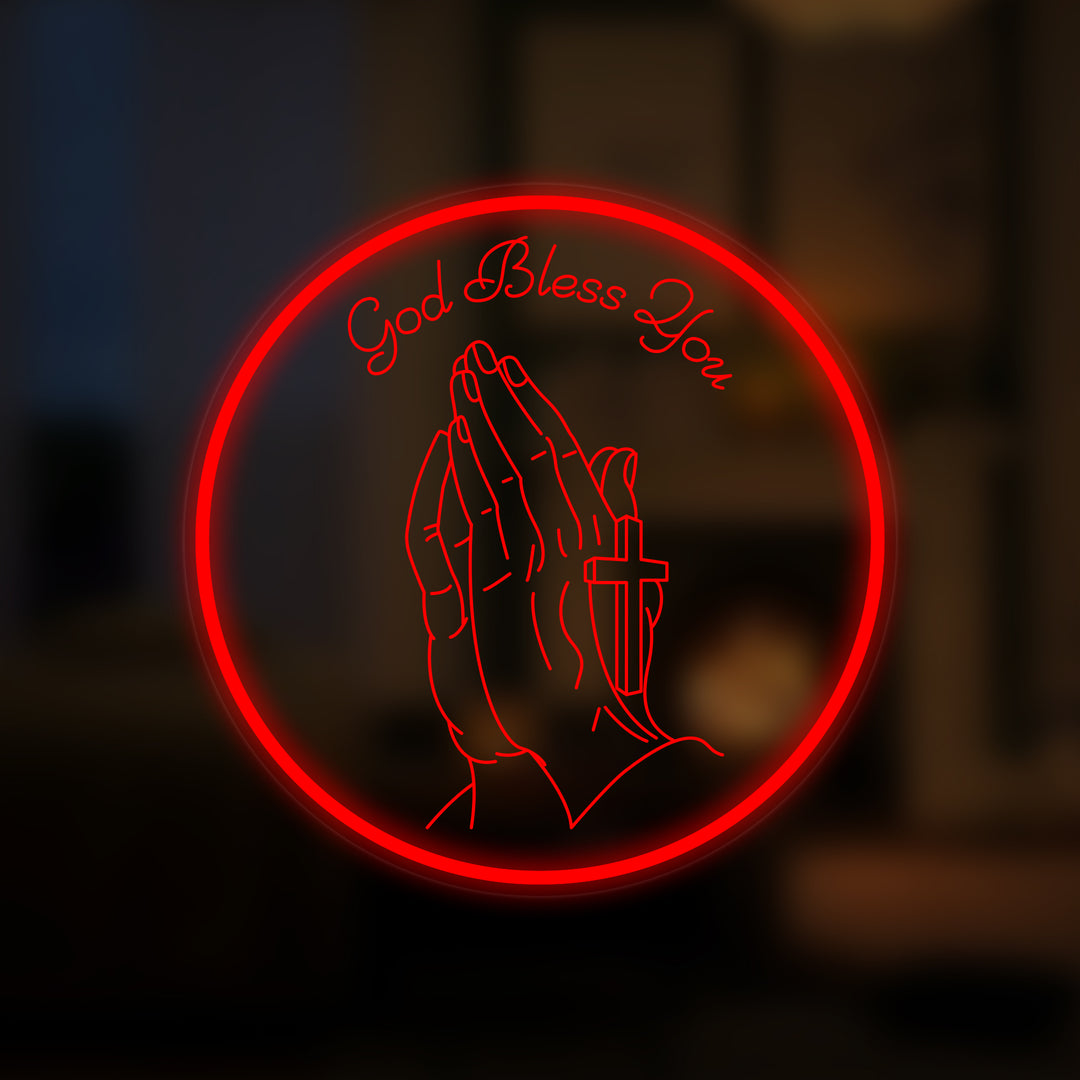 "Gebetshand Mit Kreuz" Mini-Neonschild