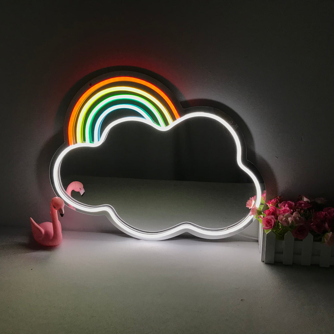 "Regenbogenwolke, Traumhafte Farbänderung" Spiegel Neonschrift