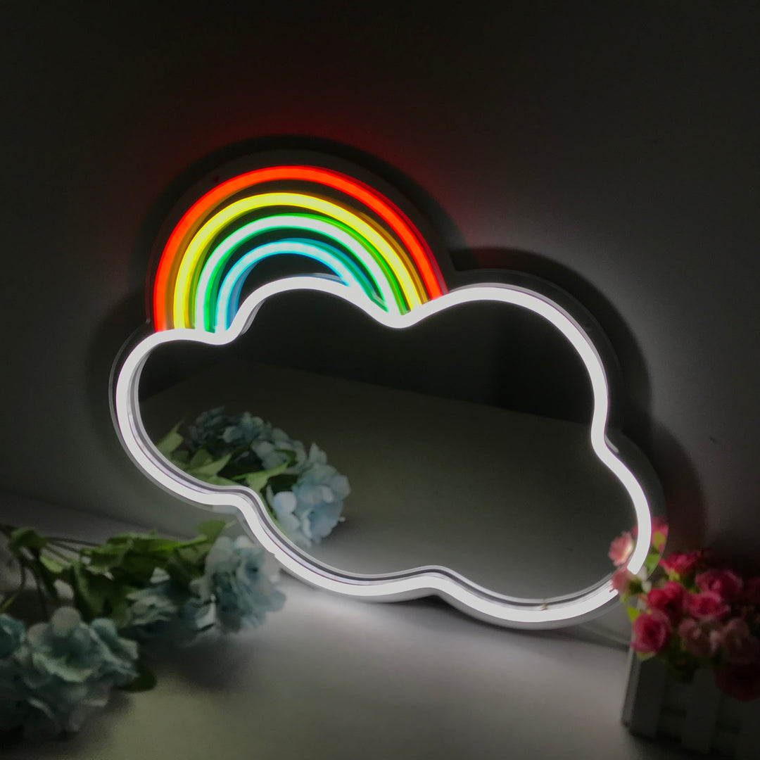 "Regenbogenwolke, Traumhafte Farbänderung" Spiegel Neonschrift