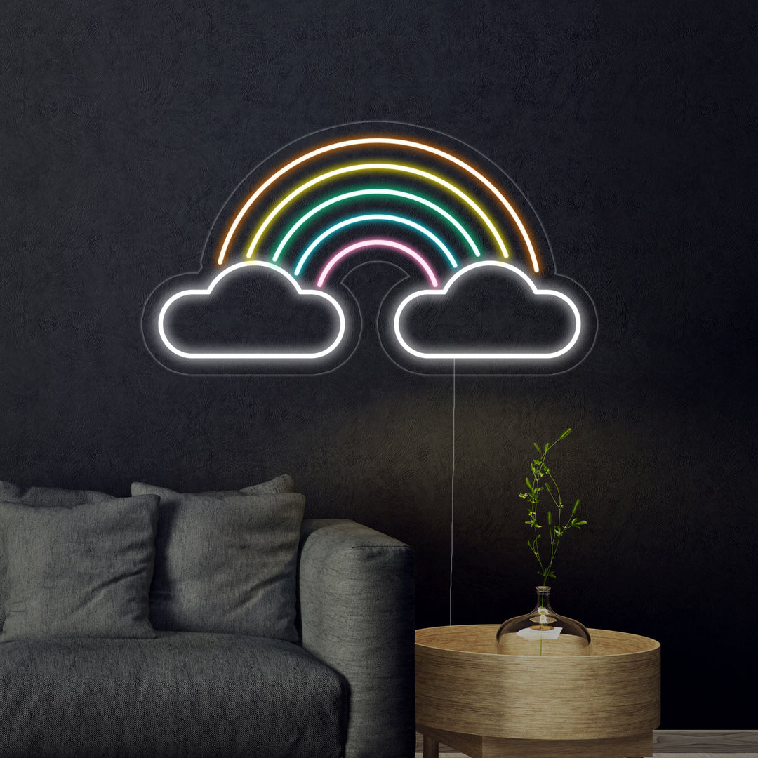 "Regenbogen, Wolken" Neonschrift
