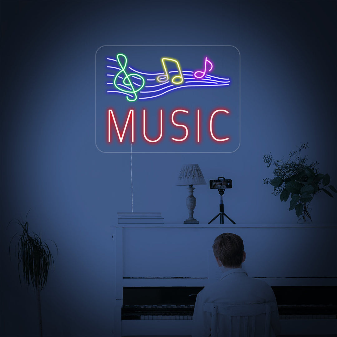 "Music, Musiknoten" Neonschrift