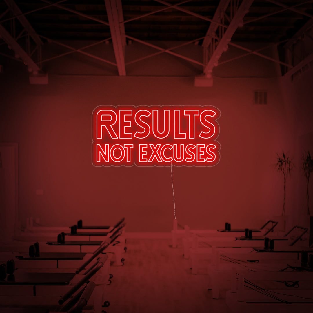 "Results Not Excuses, Fitnessstudio Dekoration, Fitnessstudio Zitate, Fitness Zitate, Workout Zitate" Neonschrift