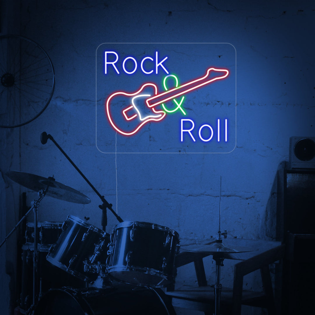 "Rock And Roll, Musik, Gitarre" Neonschrift
