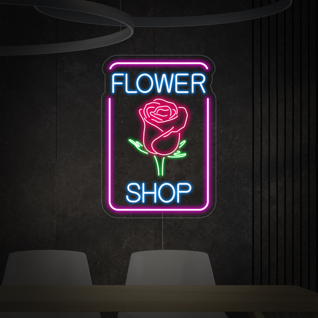 "Rose, Flower Shop" Neonschrift