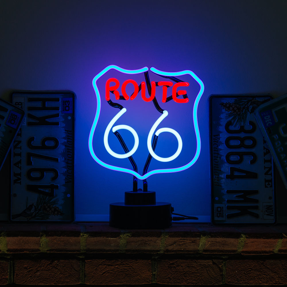 "Route 66 Tisch-Neonschild, Glas" Neonschrift