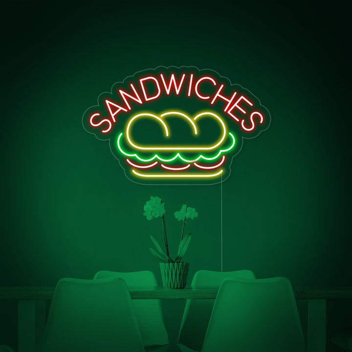 "SANDWICHES, Essen" Neonschrift