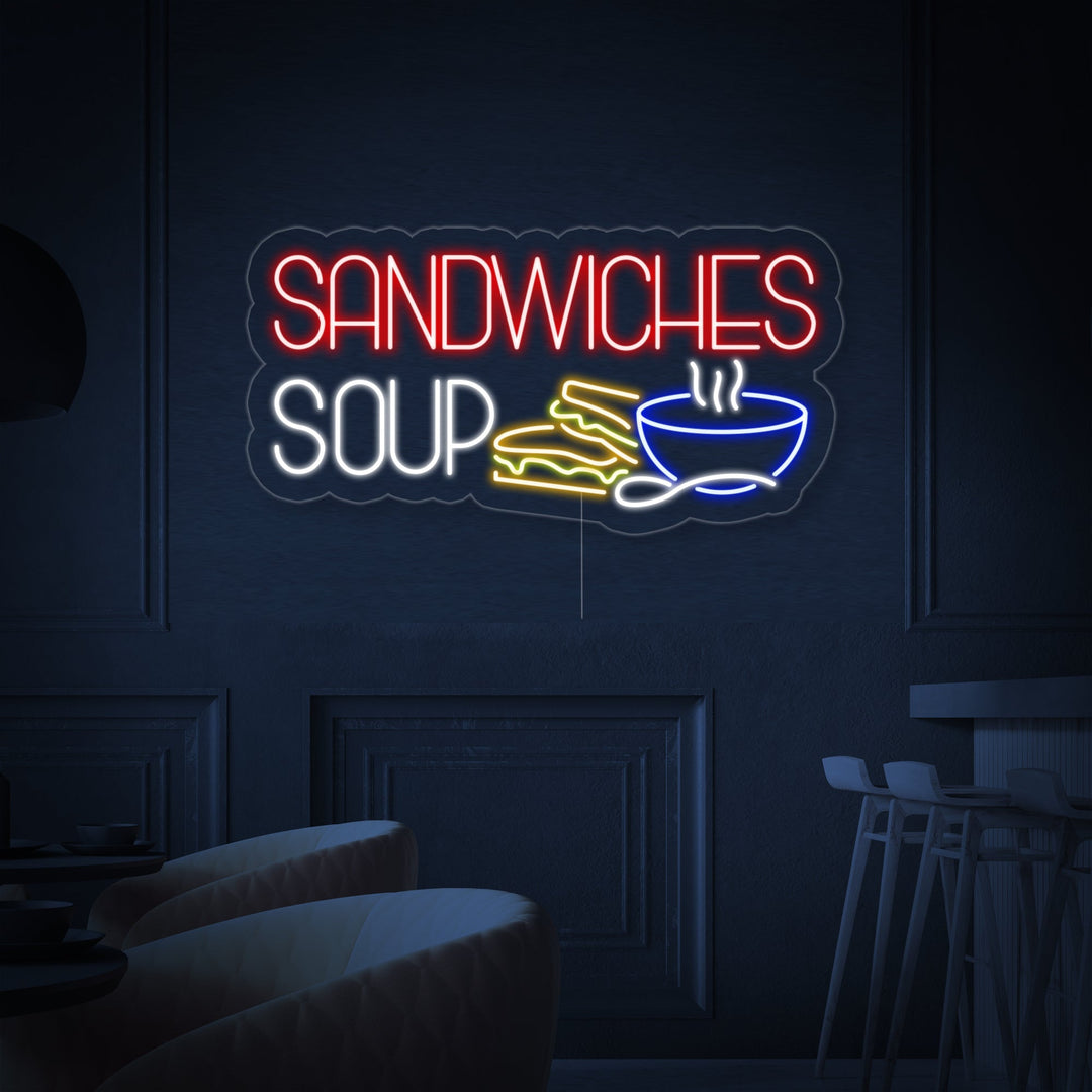 "SANDWICHES SOUP" Neonschrift