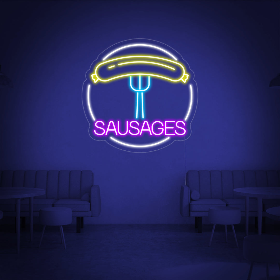 "Sausages, Wurst, Gabel" Neonschrift