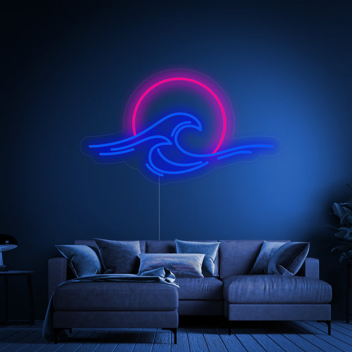 "Meer Sonnenuntergang Sonnenaufgang Welle" Neonschrift