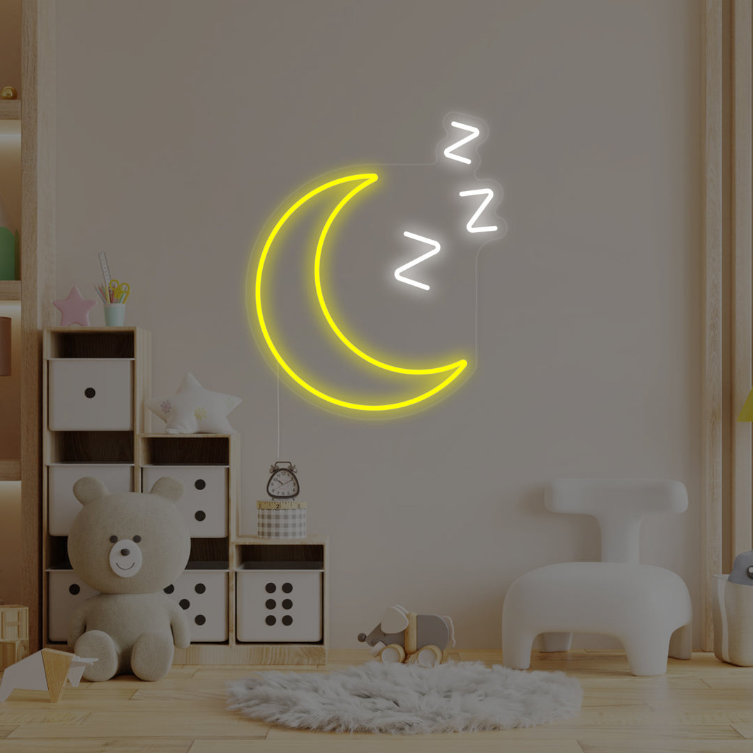 "Schlafender Mond Mit Zzz, Kinderzimmerdekor" Neonschrift