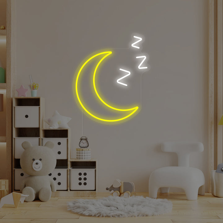 "Schlafender Mond Mit Zzz, Kinderzimmerdekor" Neonschrift