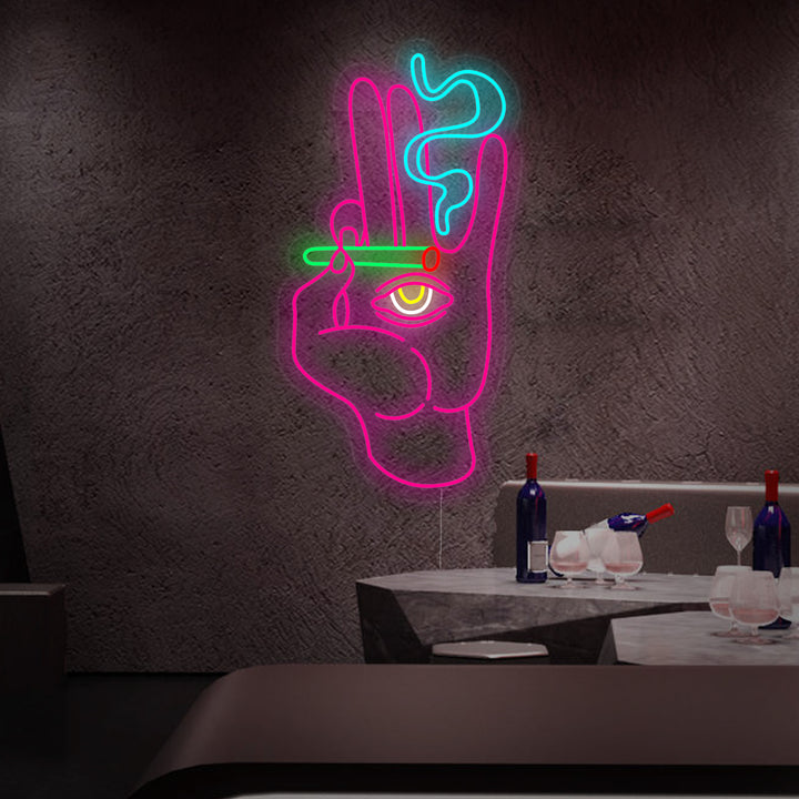 "Rauchen Hand Mit Joint Hand Auge Zigarette" Neonschrift
