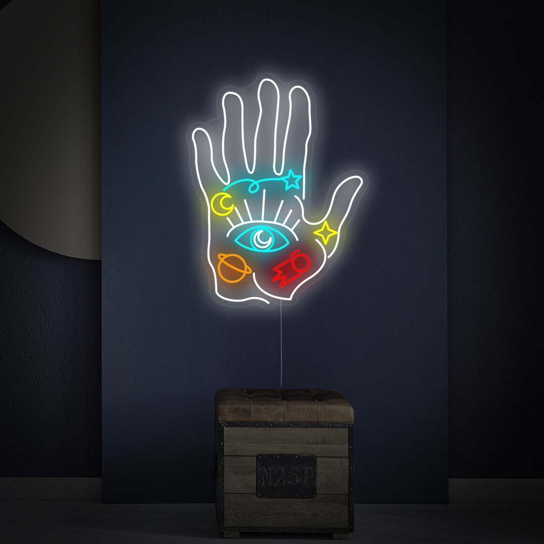 "Spirituelle Hand" Neonschrift