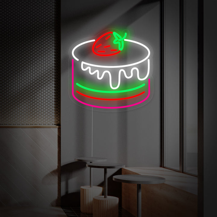 "Erdbeerkuchen Cafe Bäckerei" Neonschrift