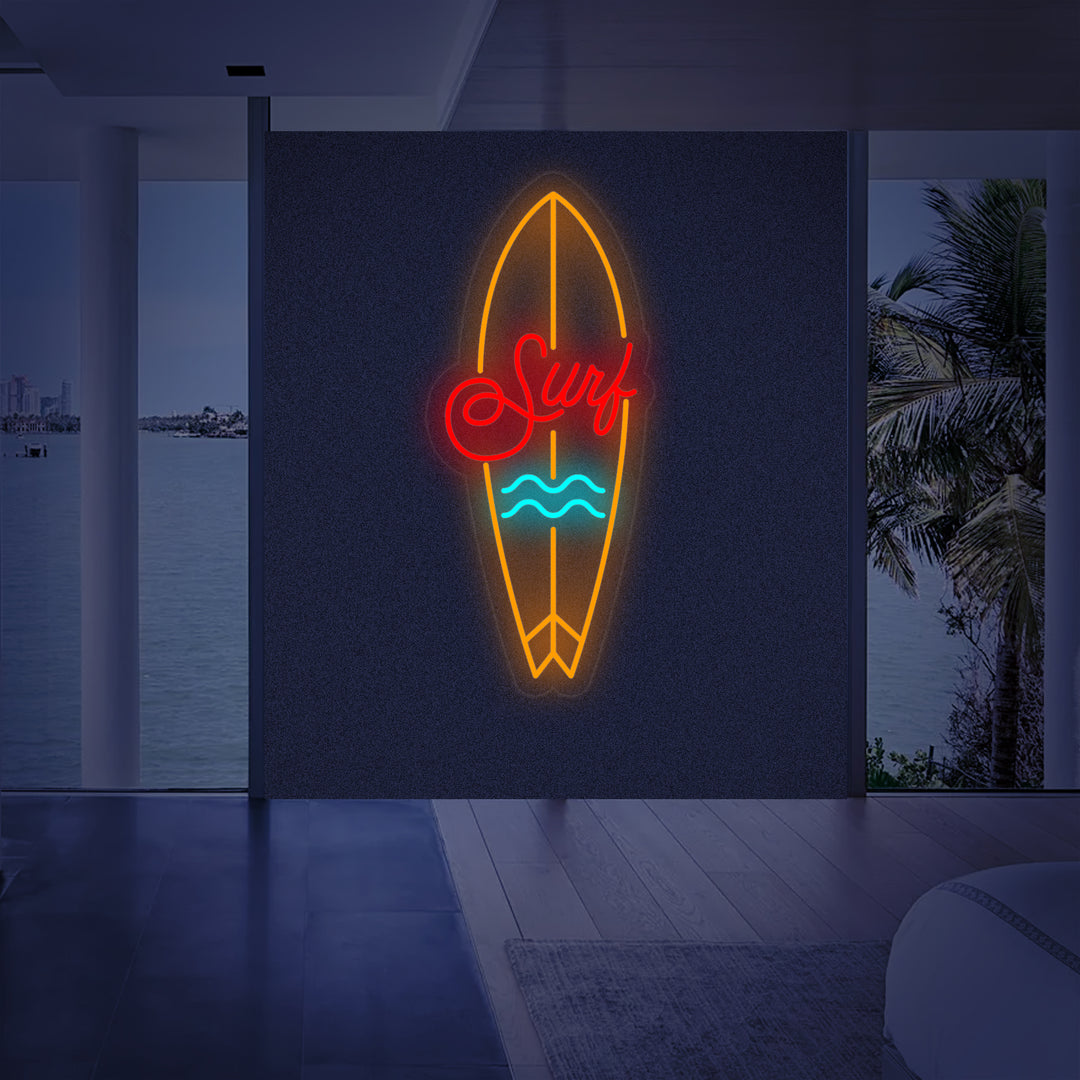 "Surfbrett Sportausrüstung" Neonschrift