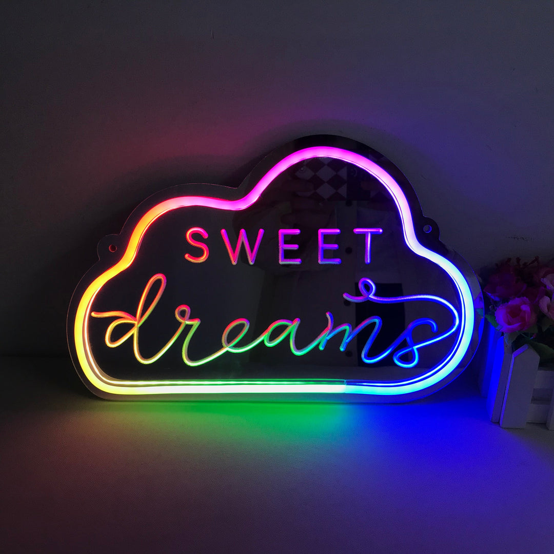 "Sweet Dreams, Traumhafte Farbänderung" Spiegel Neonschrift