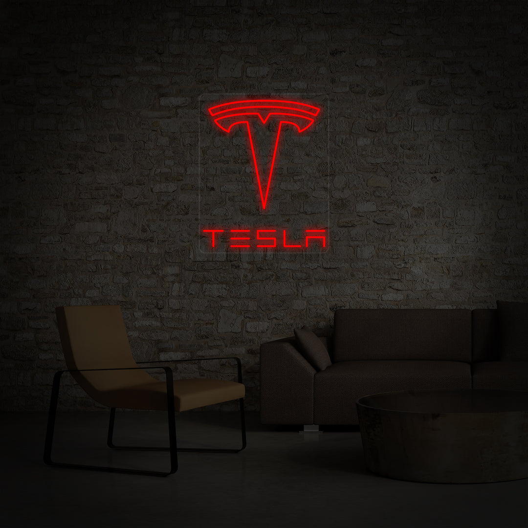 "Tesla Und Auto" Neonschrift