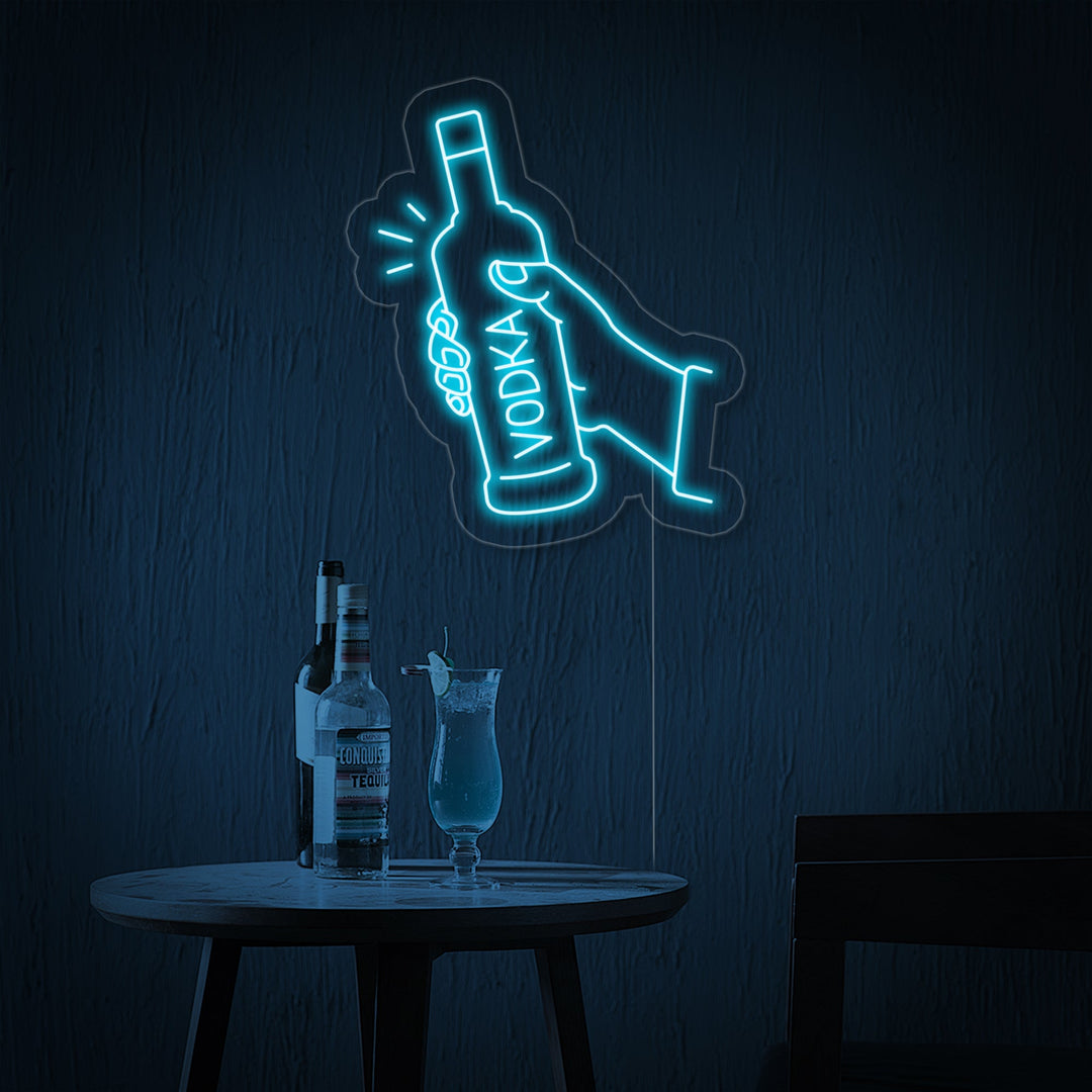 "Wodkaflaschen-Bar" Neonschrift