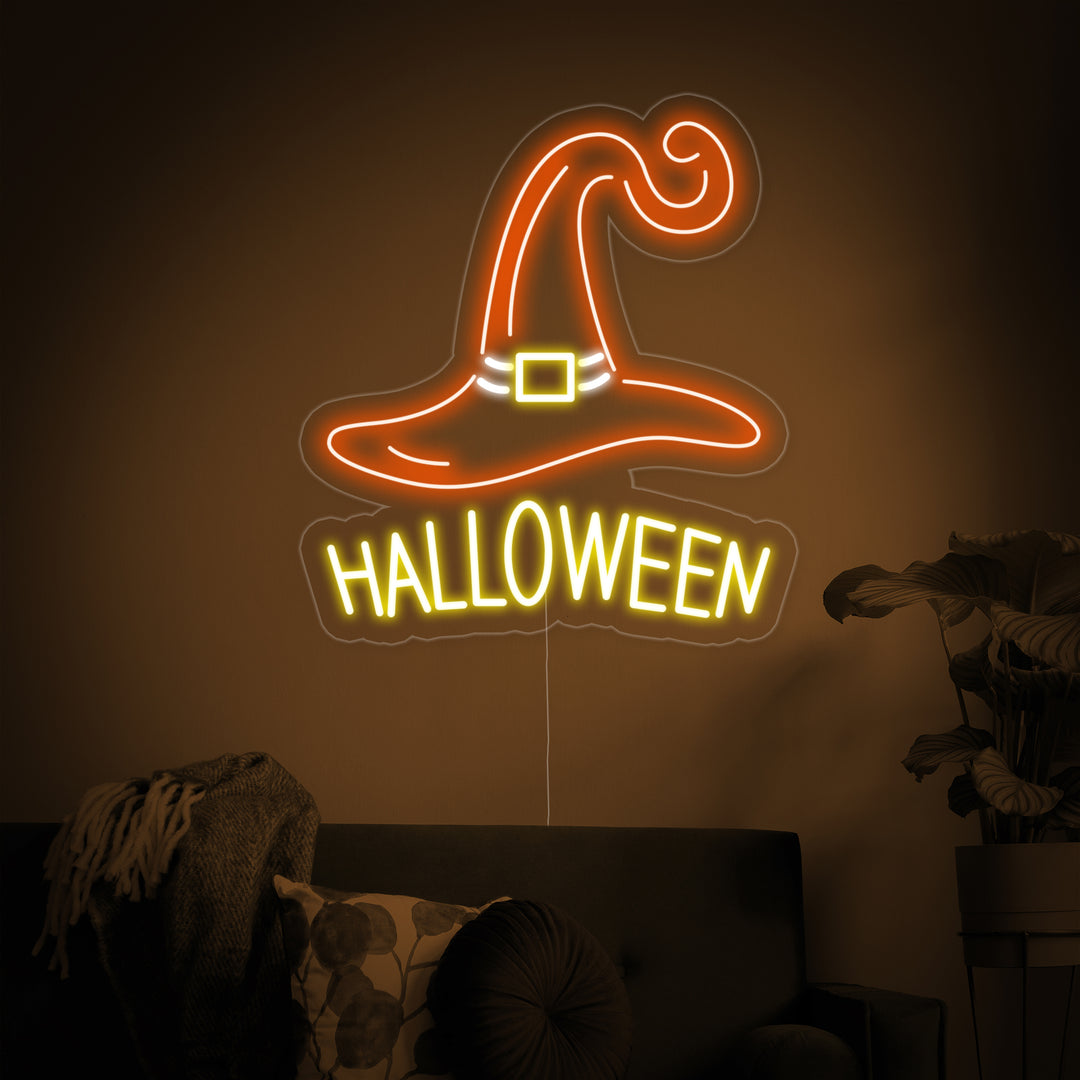"Hexenhut, Halloween" Neonschrift