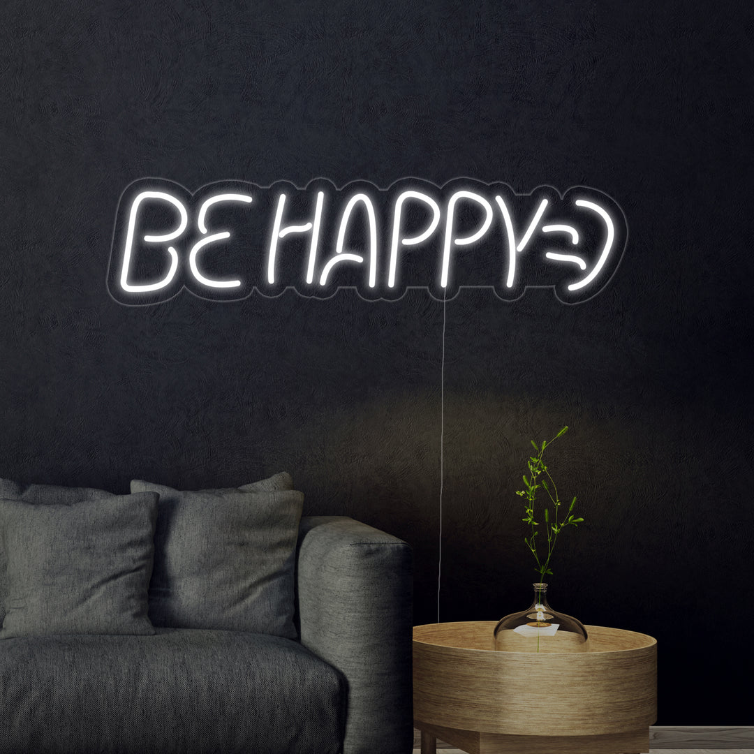 "Be Happy" Neonschrift