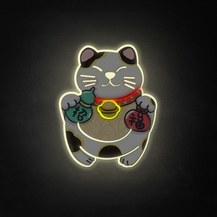 "Glückliche Katze, japanischer Cartoon" Neon Like