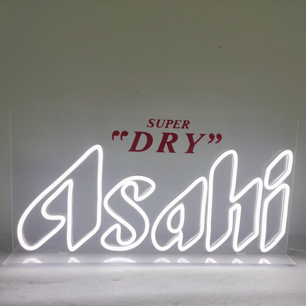 Fertiges Asahi Super Dry Logo-Neonschild in Weiß und Rot